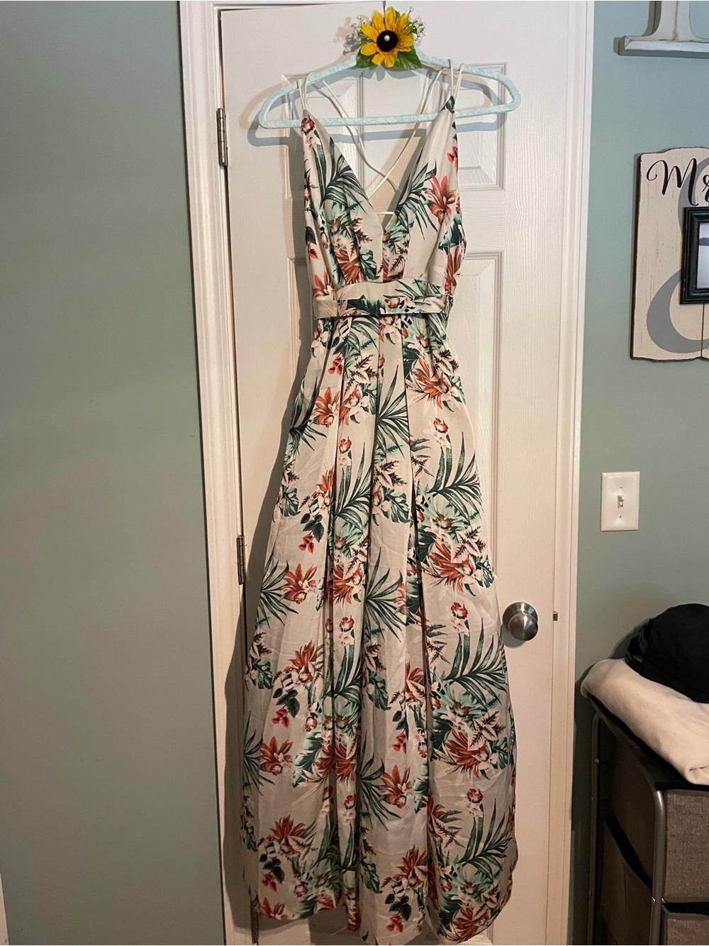 Promesa Tropical Print V-Neck Maxi Dress - Cream, Green & Orange